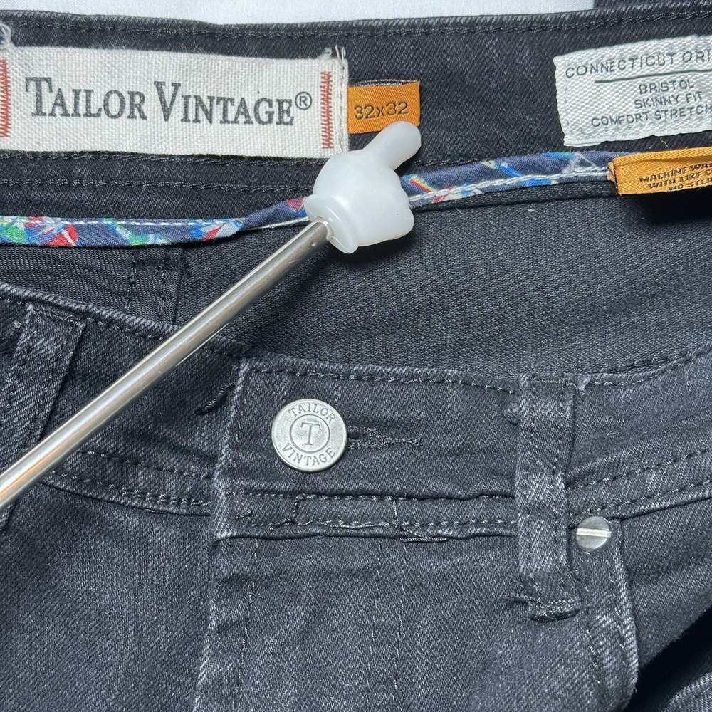 Tailor Vintage Men's 32x32 Black Denim Jeans Connecticut Bristol Skinny Fit - Picture 5 of 12